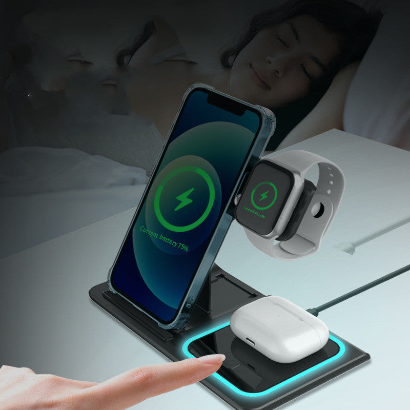 3 in 1 Wireless Charger Foldable Double Wire Ambience Light