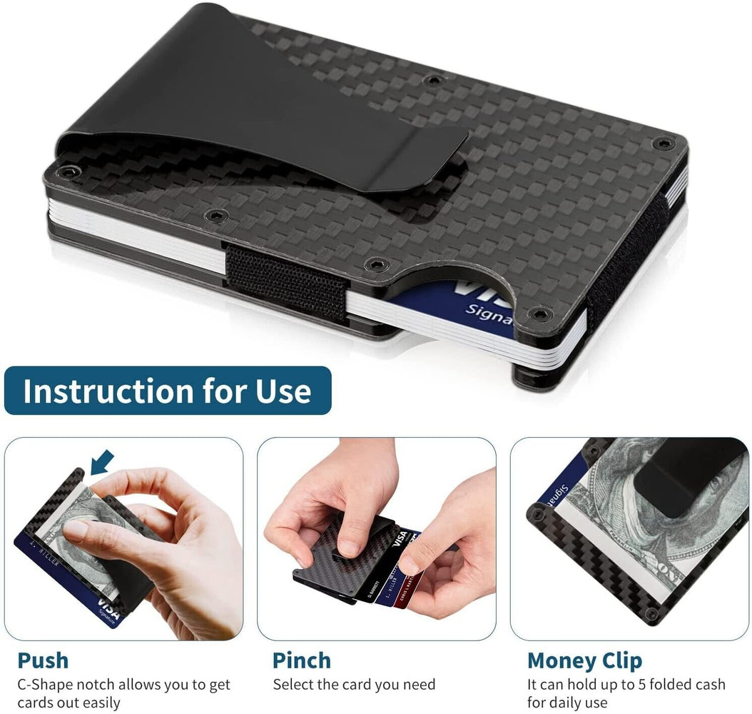 Carbon Fiber Blocking Slim Money Clip RFID Card Holder Metal.