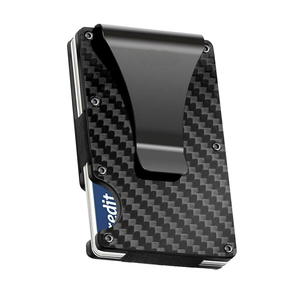 Carbon Fiber Blocking Slim Money Clip RFID Card Holder Metal.